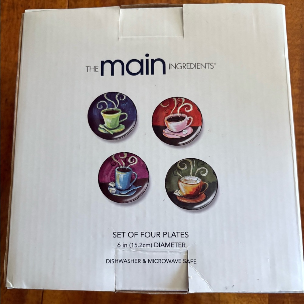 Main Ingredients Set Of 4 Colorful Coffee Plate Set Dishwasher & Microwave Safe